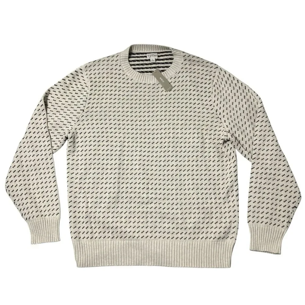 J Crew Sweater Mens L Cream Knit Textured Crewneck Heavyweight Preppy